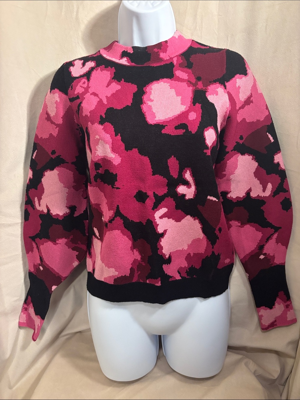 Ted Baker Marsiia Pink Floral Print Crewneck Sweater Mock Neck